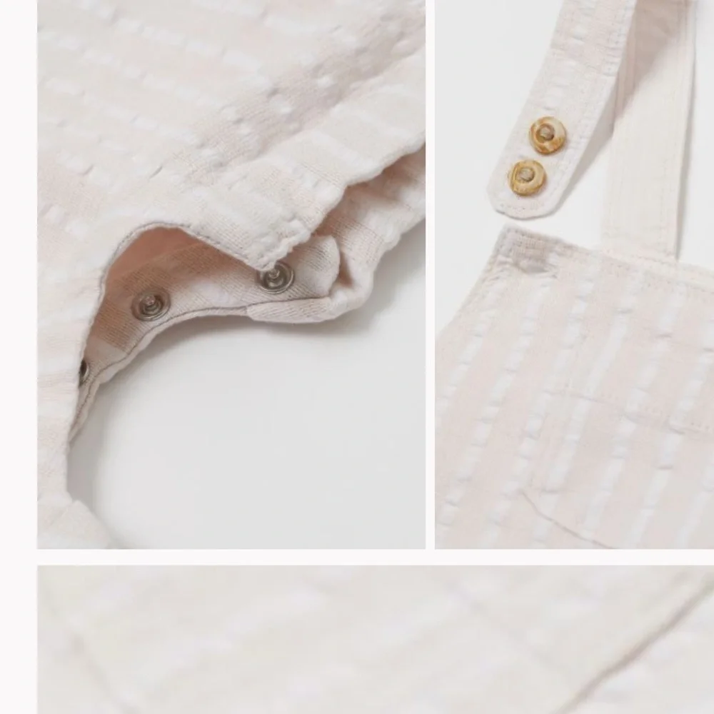H&M Linen-blend Bib Overalls Cream Ivory striped 4/6m